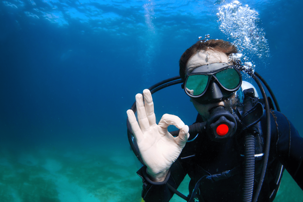 A scuba diver equipped with spare air