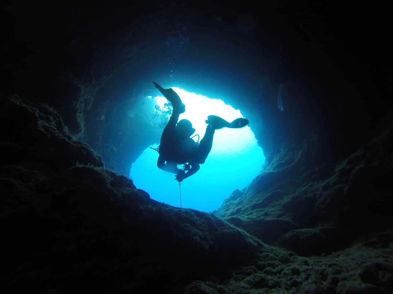 diving in a cave